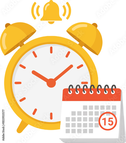 urgent reminder alarm clock with calendar and ringing bell on transparent background showcasing time management and scheduling