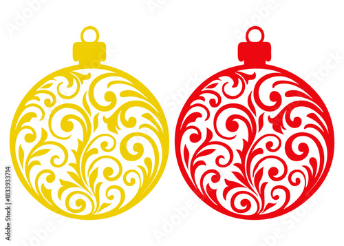 Tiempo de Navidad. Logo con silueta de bola de navidad con florituras para tarjetas y felicitaciones