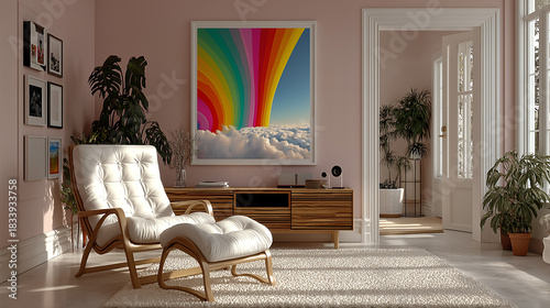 Groovy-style retro poster mock-up framed wall vintage art design decor generated ai