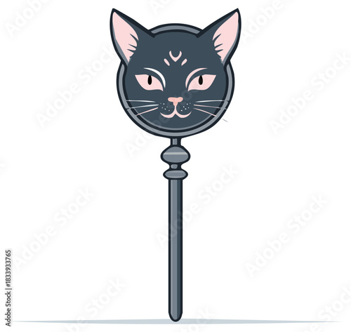 Stylized Black Cat Face on a Decorative Magical Wand