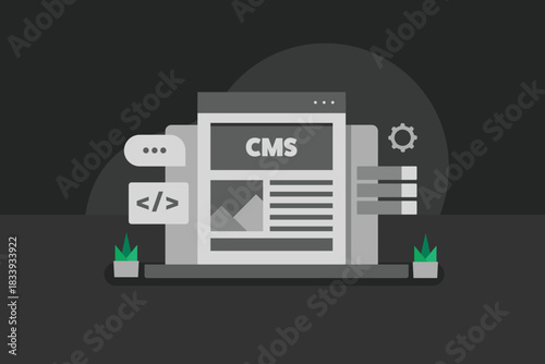 Website built with CMS software allows users to manage and publish text, image and video content thought coding knowledge.