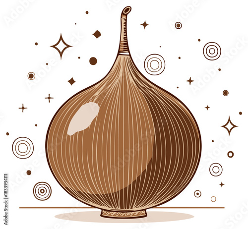 Elegant brown gourd-shaped vessel illustration with delicate vertical lines and sparkling celestial decorative elements