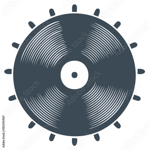 Stylized Vinyl Record Icon with Concentric Grooves and Outer Knobs Design