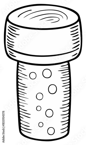 Hand drawn wine cork with porous texture and bubbly surface isolated on white