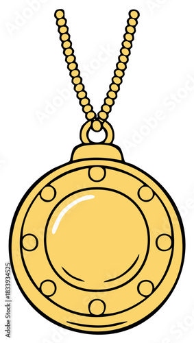 Golden Pendant with Chain Necklace Cartoon Icon Antique Jewelry Charm Ornament