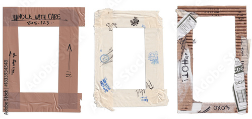 Set of Handmade Tape Frames – Paper, Duct Tape, and Masking Tape Rectangular Borders, Transporent background, PNG format
