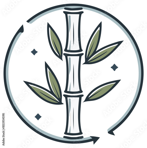 Green bamboo plant with leaves enclosed in a circular arrow symbolizing ecological sustainability and natural renewal cycle