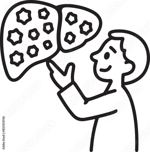 Medical professional examining a diseased human liver vector graphic for health education and diagnostic illustration