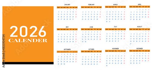 Complete Year 2026 Calendar Planner with Clean and Simple Design