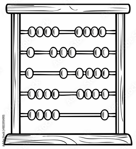 Black and White Abacus Illustration of an Ancient Calculating Tool.