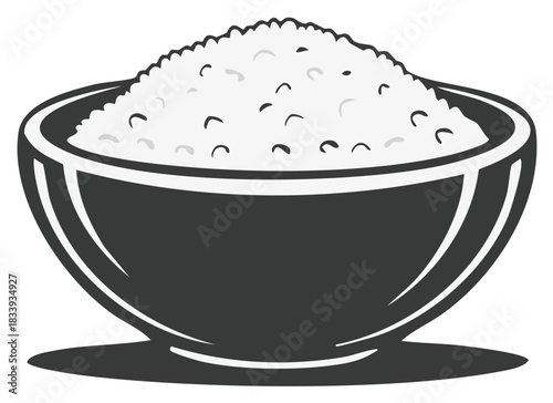 Graphic illustration of a steaming bowl of fluffy white rice a comforting Asian staple food