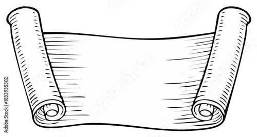 Vintage empty paper scroll banner design with rolled ends and generous space for your message