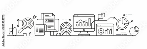Data Analysis and Business Strategy Linear Illustration with Target Search Engine Optimization and Financial Growth Charts