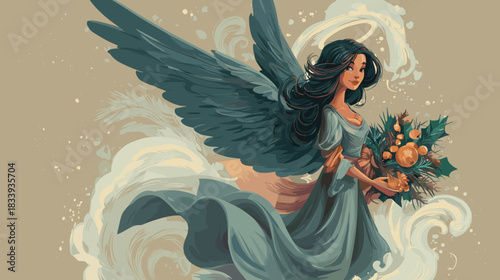 Christmas Angel Vector Fantasy Illustration