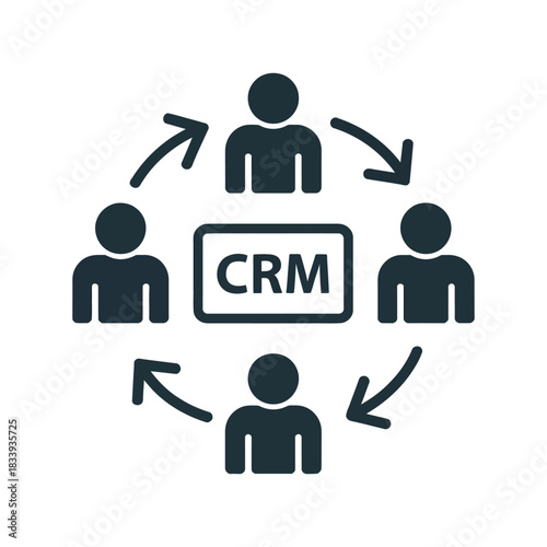 Customer relationship management crm business process icon people network arrows system isolated on transparent background vector illustration