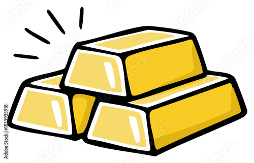 Cartoon stack of three shining gold bars symbolizing wealth investment and success