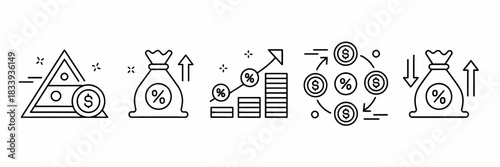 Financial Growth and Investment Icons Depicting Profit Increase and Economic Circulation for Business and Finance Concepts