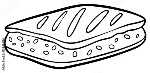 Stylized black and white illustration of a sandwich with bread and filling