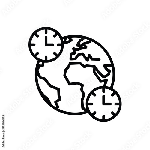 Worldwide time zone vector icon illustration representing international scheduling synchronization across different global locations outline concept