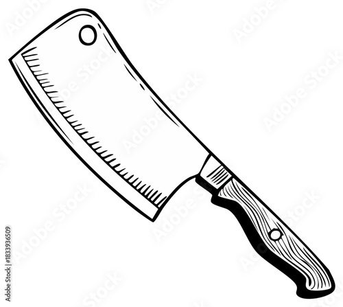 Hand drawn butcher knife cleaver kitchen utensil cooking tool illustration