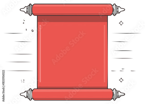 Cartoon scroll with ornate ends and space for text, red paper design