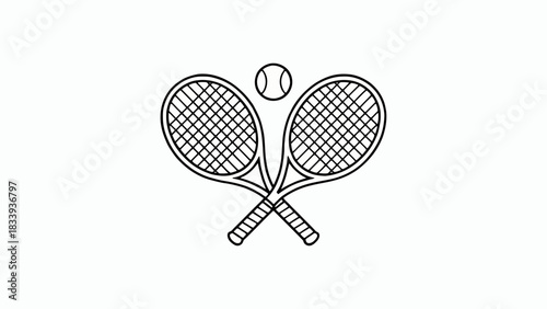 Line Art Illustration of Tennis Rackets Crossed with a Ball for Sports Concepts and Graphic Designs Simple and Minimalist