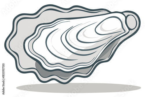 Graphic oyster shell illustration. Fresh seafood delicacy and mollusk vector icon.