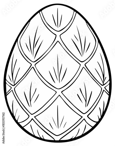 Fantasy dragon egg with scale pattern line art for a coloring book page