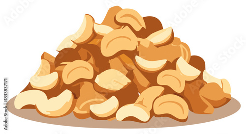 Detailed illustration of a large heap of fresh garlic cloves with peeled and unpeeled segments