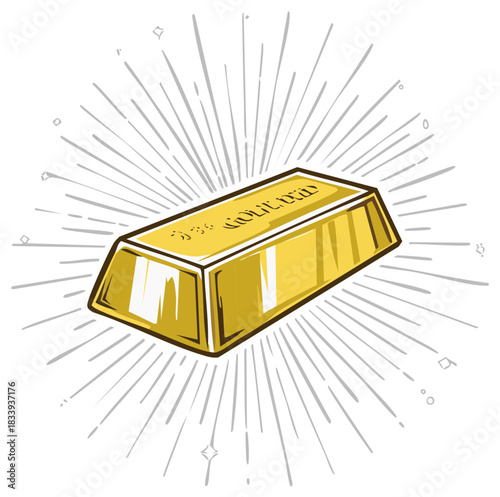 Shiny gold bar illustration with radiating lines symbolizing wealth and success