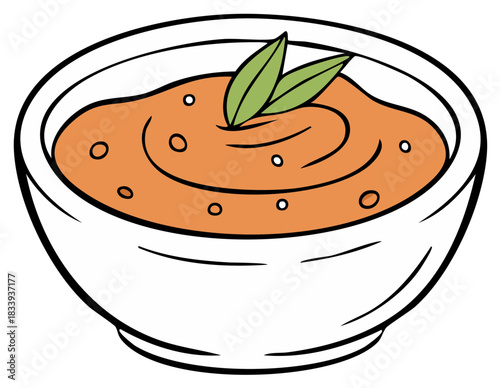 Delicious orange soup with basil garnish in a white bowl a delightful culinary illustration