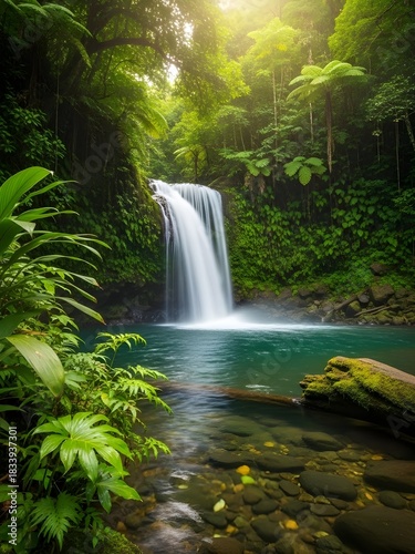 Beautiful Hidden Waterfall in Vibrant Jungle Landscape
