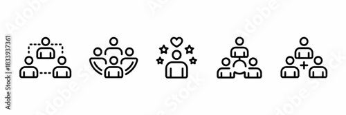 Teamwork and Collaboration Icons Representing Business Development and Social Networking Concepts in a Minimalist Style