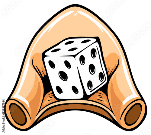 White Dice Resting in a Curved Orange Object