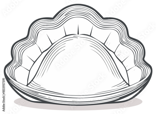 Vintage Engraved Open Scallop Shell Line Art Illustration