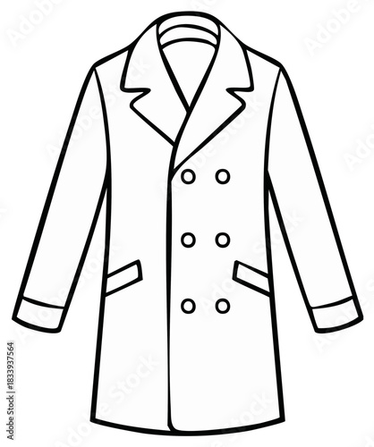 Classic Double Breasted Trench Coat Outline Illustration for Fashion Design