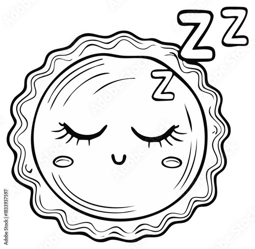 Cute cartoon sun sleeping with Zzzs in black and white