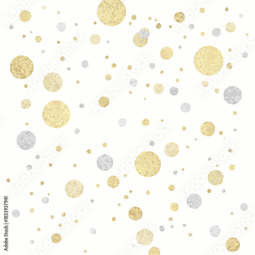 Ai futuristic office workspace with remote job screens illustration of glitter confetti dots pattern in gold and silver colors scattered randomly on a white background, perfect for celebration and fes