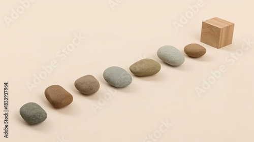 Abstract Process Flow Using Stone & Wood Objects