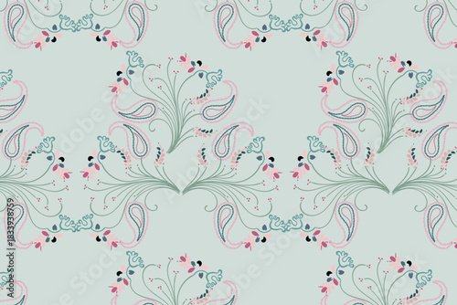 subtle, minimalist paisley pattern in sandy beige and soft white, featuring leaf-like silhouettes for a calm, modern appeal