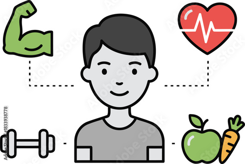 Happy lifestyle choice with health showing fitness and nutrition for a healthy strong body