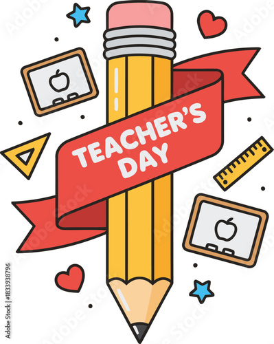 Commemorate teacher's day with an illustrated pencil design that honors educators for their dedication