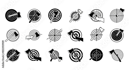 Collection of axe throwing target icons in vector format for archery and sport