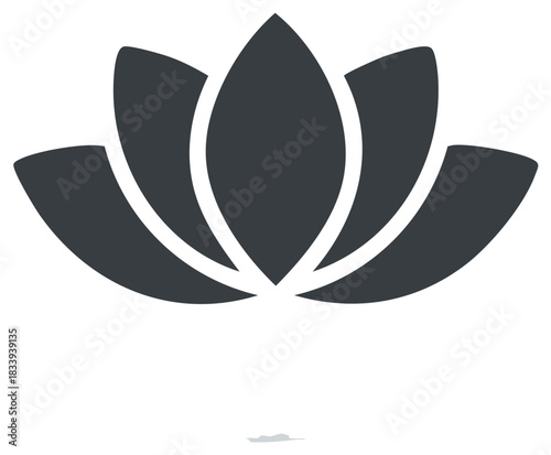 Dark Gray Simple Lotus Flower Icon Graphic, Flower Symbol, Floral Ornament, Botanical Illustration