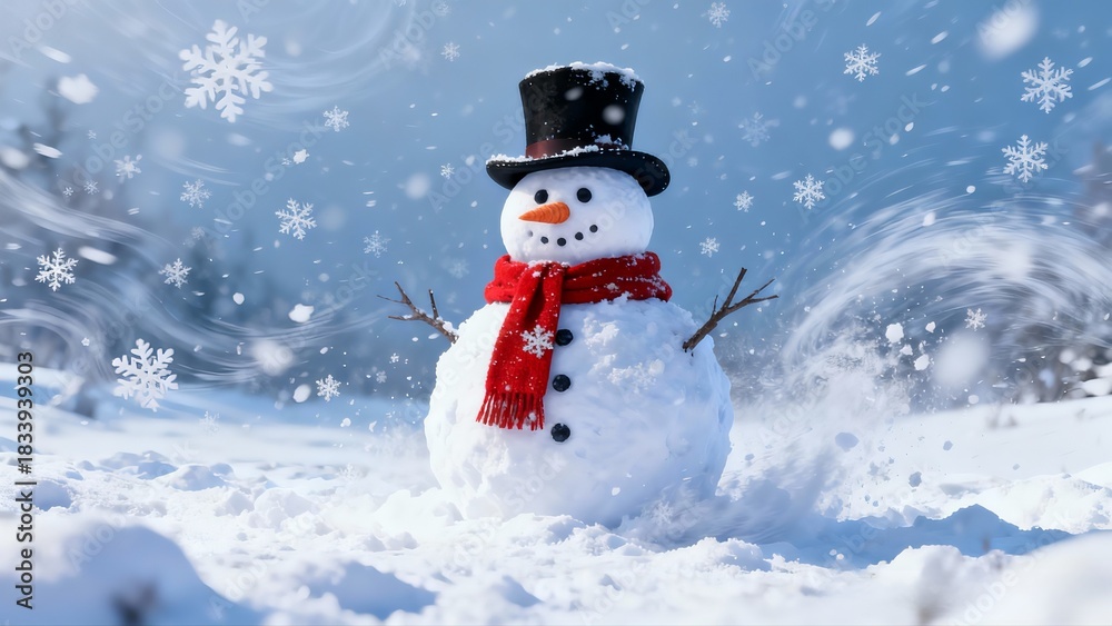 Fototapeta premium snowman with a red scarf