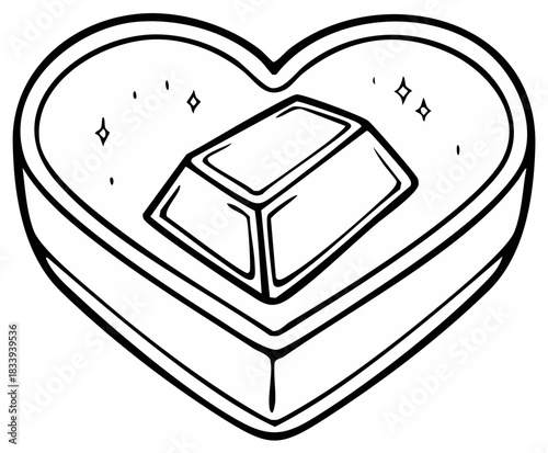 Heart Shaped Box with Gold Bar Inside Valentine Gift Illustration