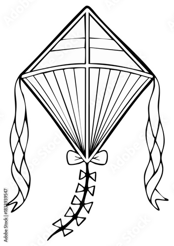 A traditional diamond shaped kite with flowing streamers and a decorative tail for outdoor fun