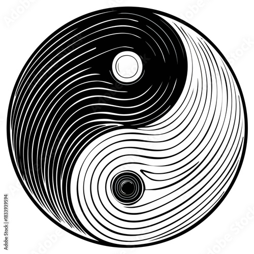 Abstract Yin Yang Symbol with Lines, Black and White, Spiritual Concept
