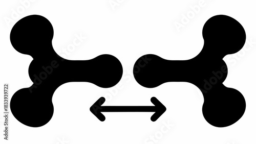 Two black abstract shapes facing each other with a double headed arrow in the middle of them