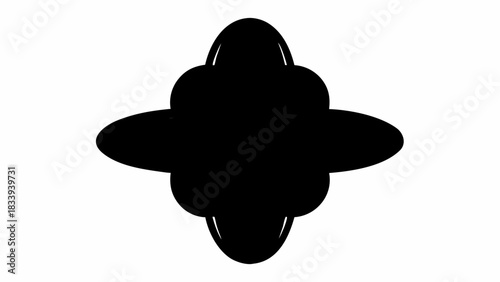 Black abstract shape with rounded edges and symmetrical design on a white background centered view